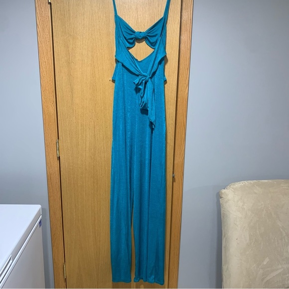Topshop Slinky Cut Out Teal Jumpsuit - Size 4-6 - Picture 4 of 8